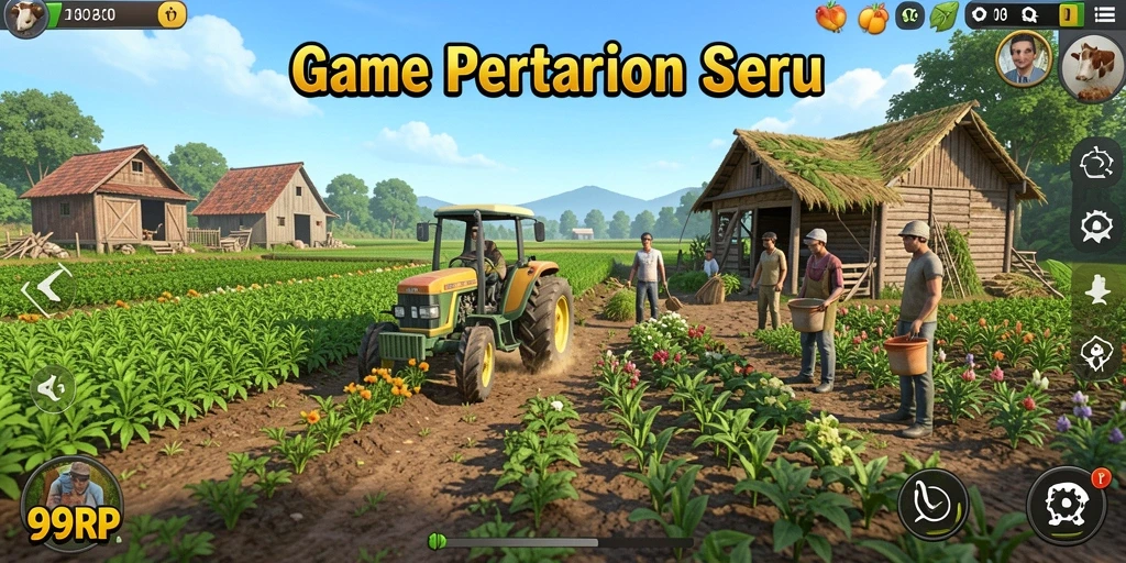 Gambaran menarik gameplay 99RP dengan aktivitas bertani.