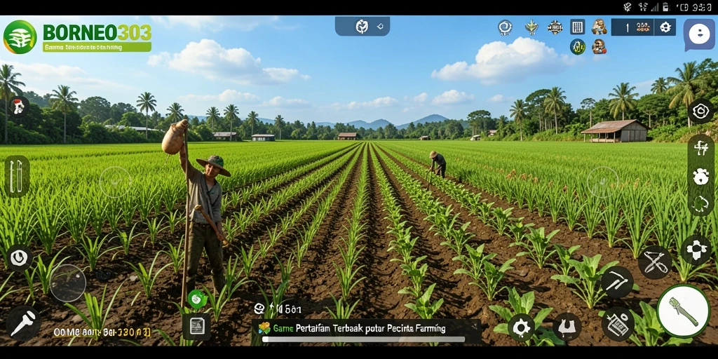Tampilan gameplay yang seru dalam <strong>BORNEO303</strong> dengan aktivitas pertanian.