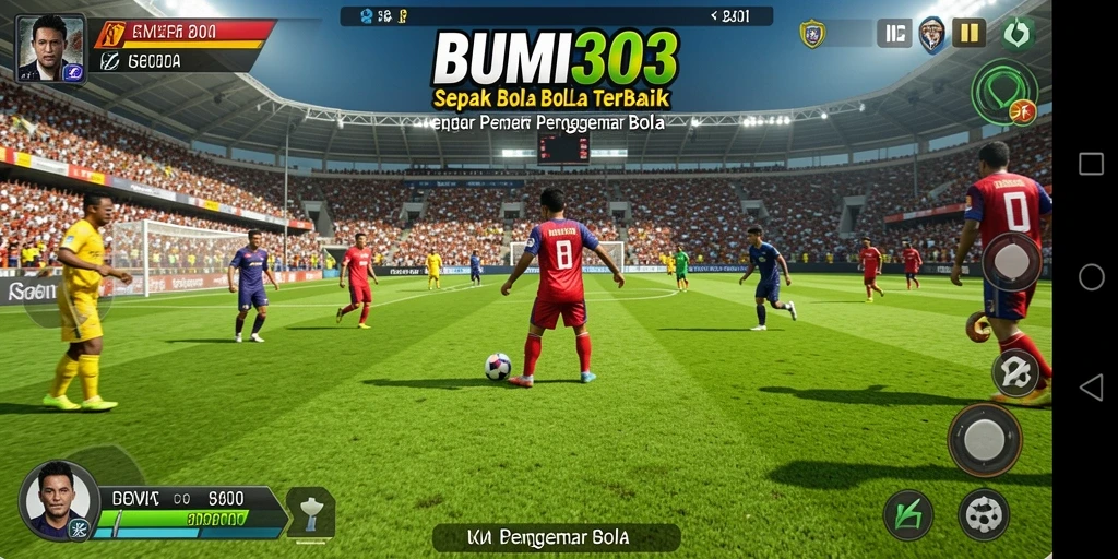 Screenshot BUMI303 menunjukkan pemain dalam aksi di lapangan sepak bola.