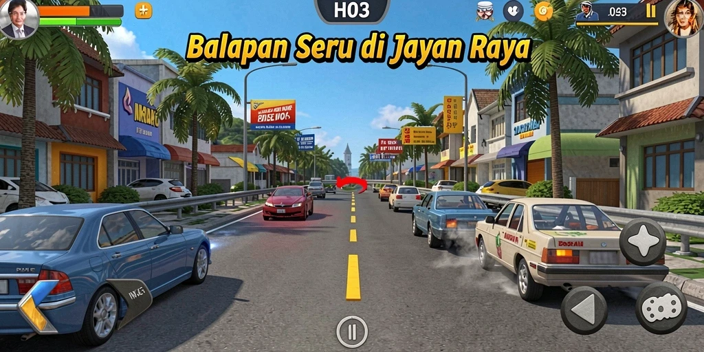 Tampilan gameplay H03 yang mendebarkan di trek balap.
