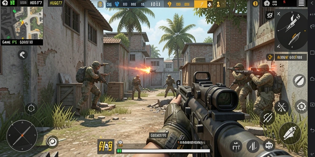 Gameplay HUGO77 dengan aksi tembak-menembak yang intens.