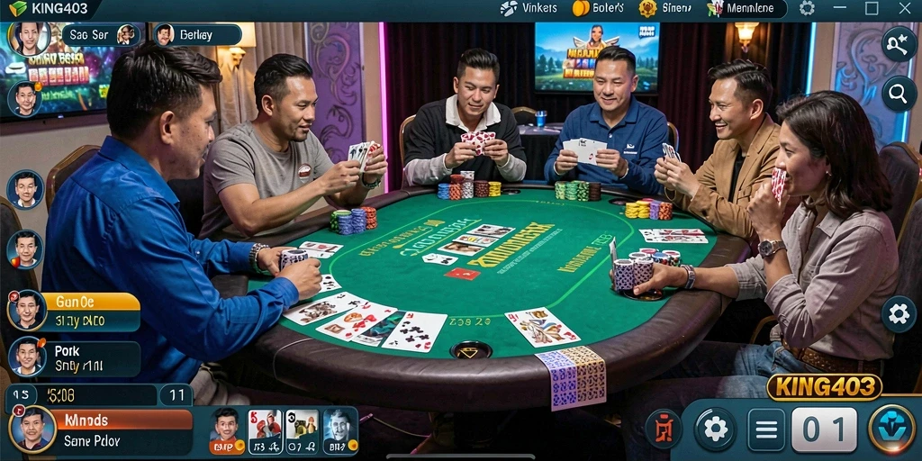 Tampilan gameplay seru dari KING403 yang memberi keseruan bermain Poker.