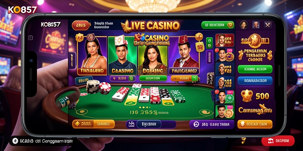 Screenshot menampilkan dealer langsung dan permainan kasino yang seru.