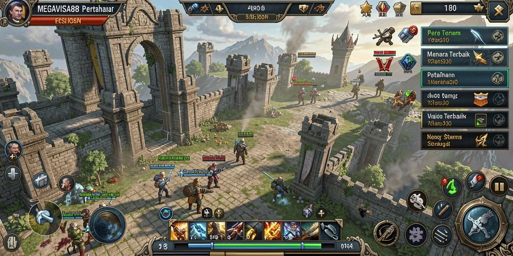 Tampilan gameplay MEGAVISA88 dengan strategi menara yang menarik.