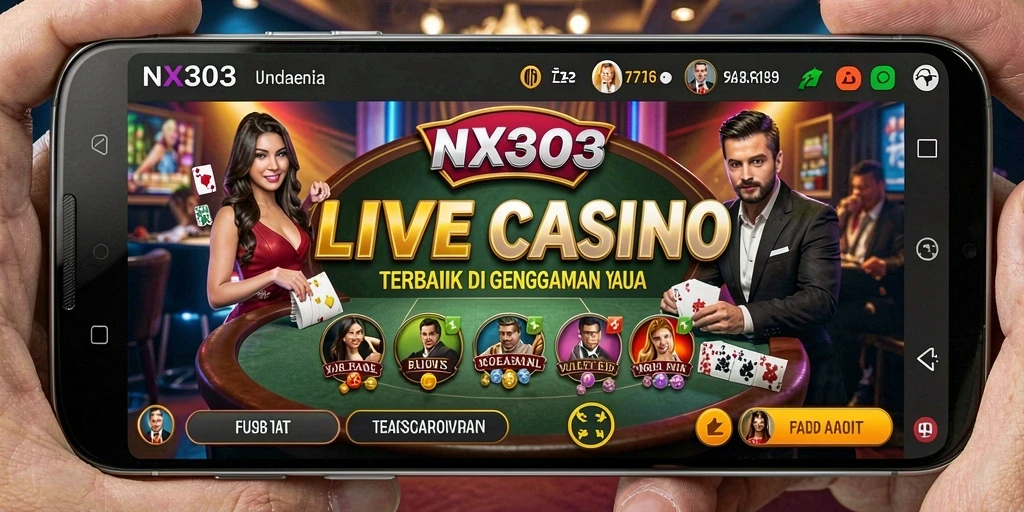 Tampilan gameplay NX303 dengan dealer langsung dan suasana kasino nyata.