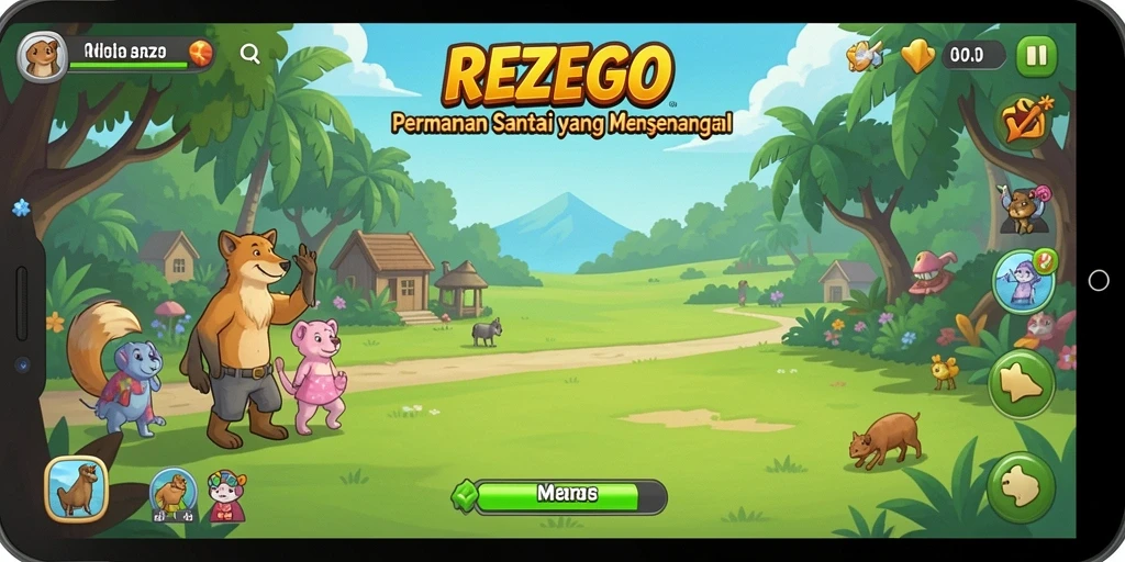 Gameplay <strong>REZEGO</strong> yang ceria dan penuh warna.
