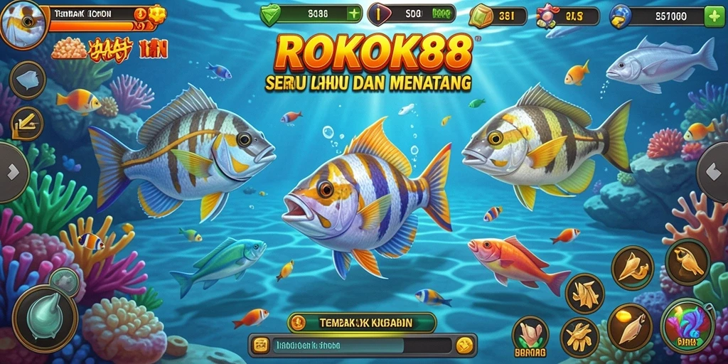 Screenshot gameplay ROKOK88 menampilkan aksi menangkap ikan yang seru.