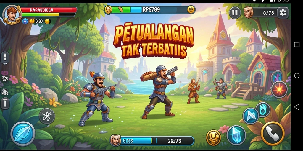 Screenshot gameplay RP6789 menampilkan aksi seru dan karakter yang berwarna-warni.