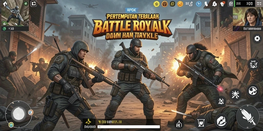 Screenshot gameplay RPOK menampilkan aksi intens pertempuran Battle Royale.