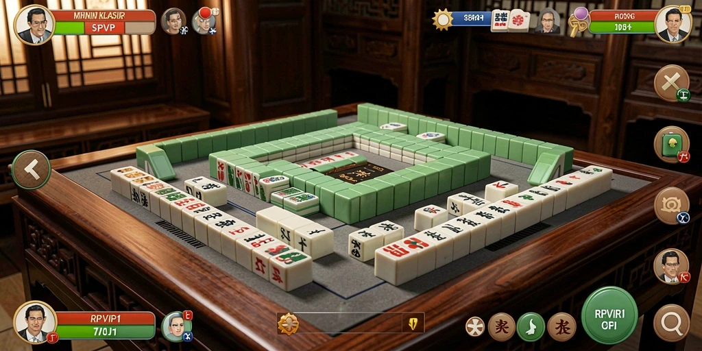Screenshot gameplay RPVIP1 menampilkan papan Mahjong yang penuh warna.
