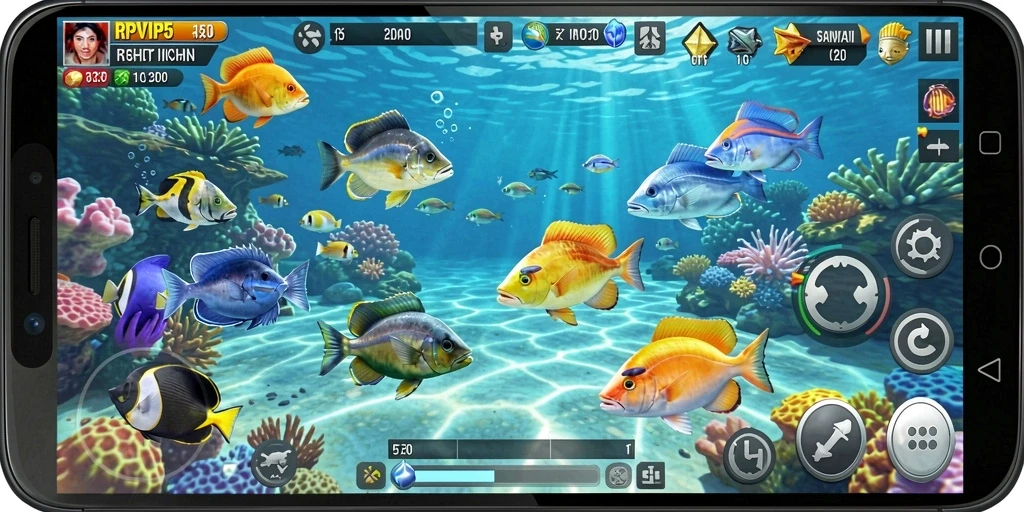 Screenshot RPVIP5 menunjukkan aksi seru menembak ikan.