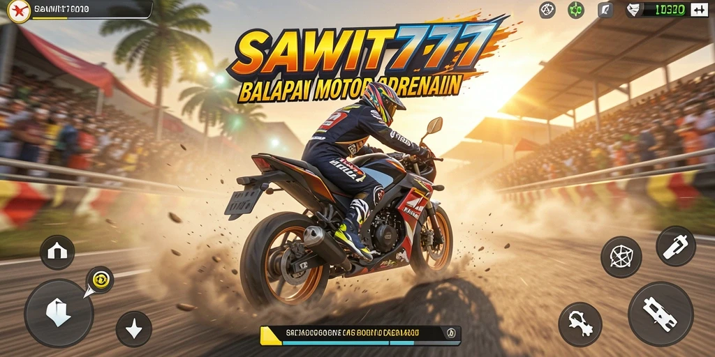 Tampilan gameplay mendebarkan dari SAWIT777 dengan balapan motor yang penuh aksi.