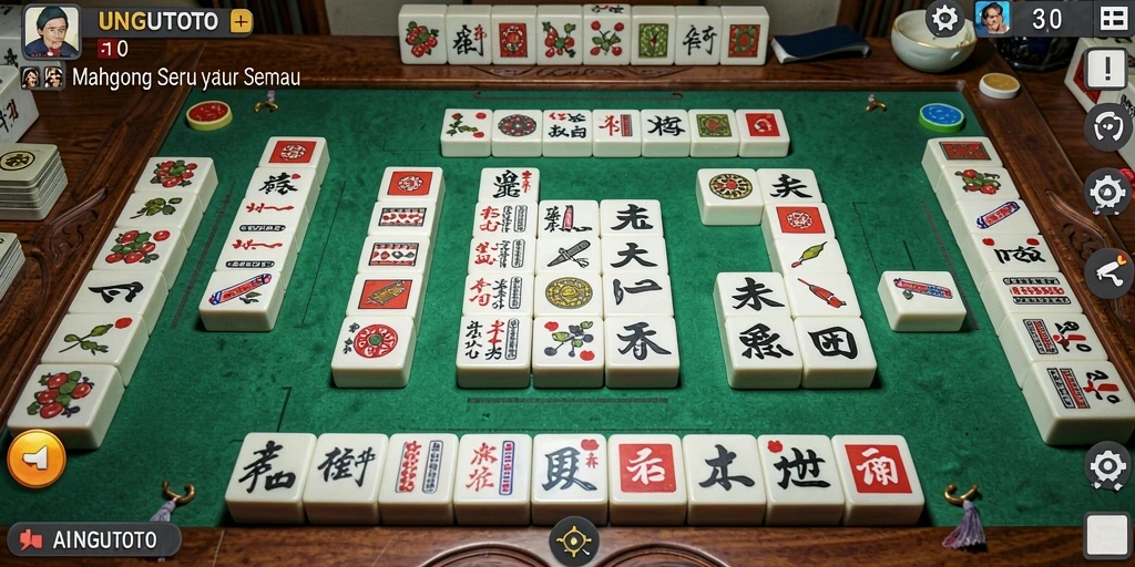 Tampilan gameplay seru di UNGUTOTO dengan grafis Mahjong menawan.