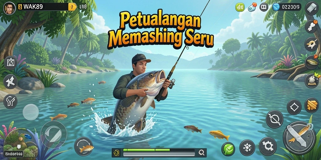 Screenshot gameplay WAK89 menampilkan suasana memancing yang mendebarkan.