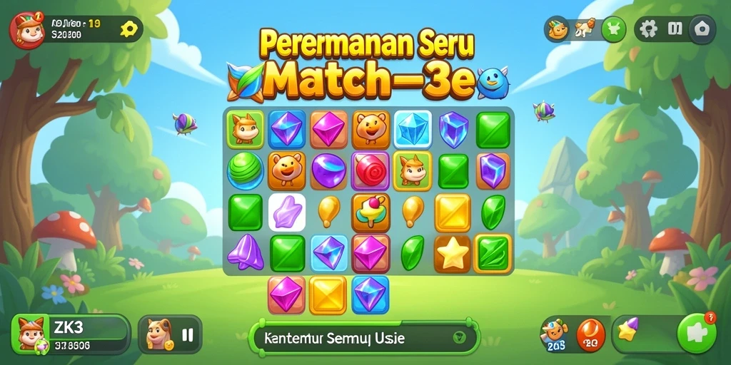 Tampilan gameplay seru ZK3 dengan permata berwarna-warni.